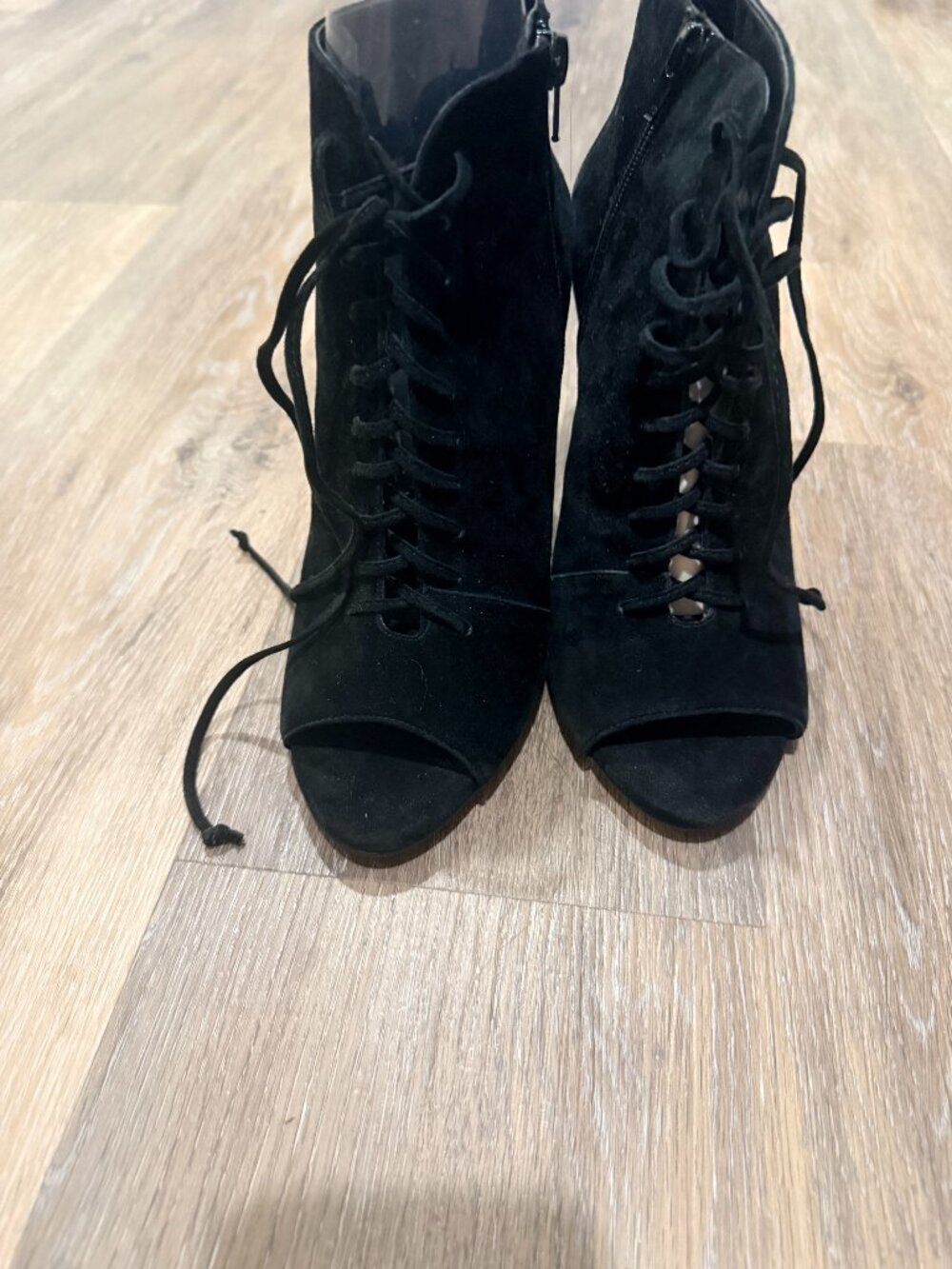 Lord & Taylor Black Suede Lace-Up Stiletto Booties Size 9